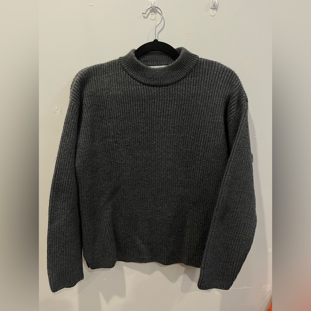 Parisian Designer Brand Dark Grey Ribbed Wool Sweater